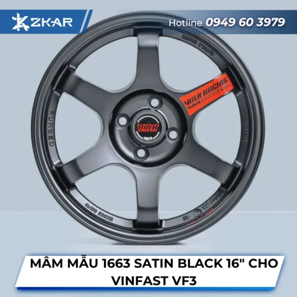 MÂM MẪU 1663 SATIN BLACK 16″ CHO VINFAST VF3